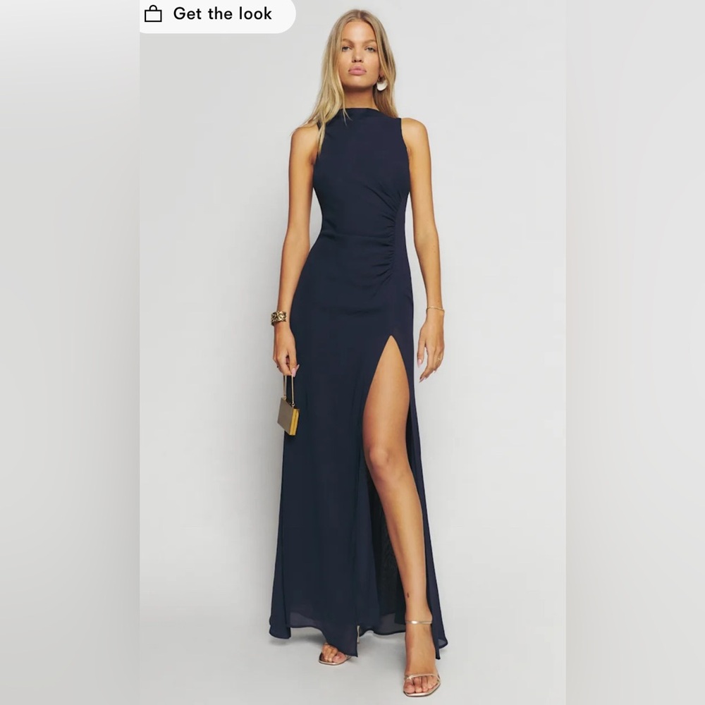 Reformation NEW Senna Dress Navy Sleeveless Maxi Gown Cowl High Neck Slit 16 nwt